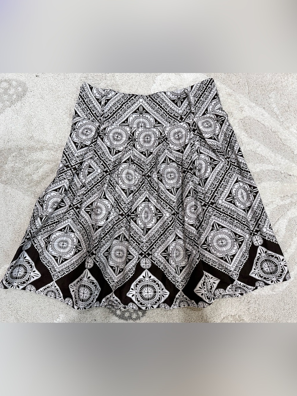 Brown & White Geometric A-Line Skirt